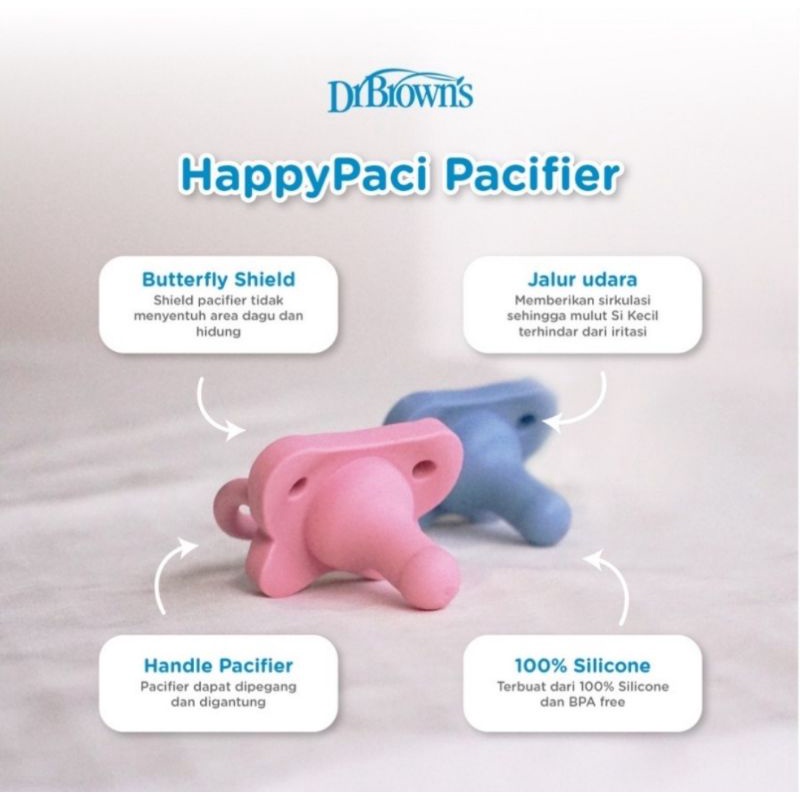 Dr.Brown's HappyPaci Silicone Pacifier 0M+ Isi 2 Pcs - Empeng Bayi