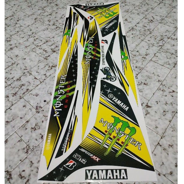 stripping sticker lis motor Yamaha Njmx135 Jupiter mx monster energy warna kuning