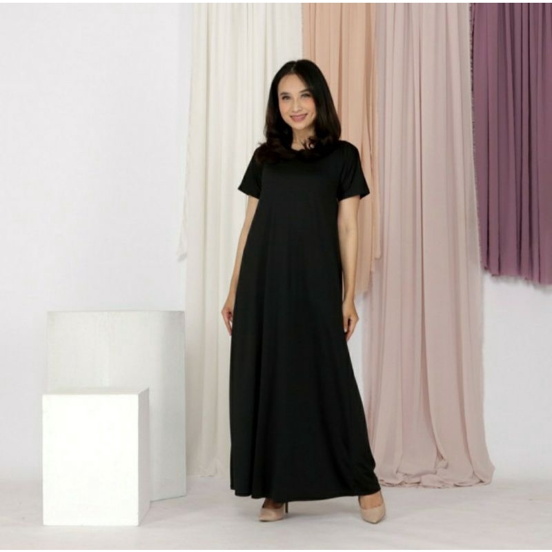 gamis hitam polos/ dalaman hitam polos/ dress hitam polos murah