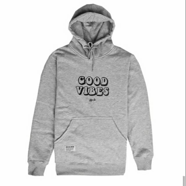Hoodie sweater keren good vibes varian warna abu muda