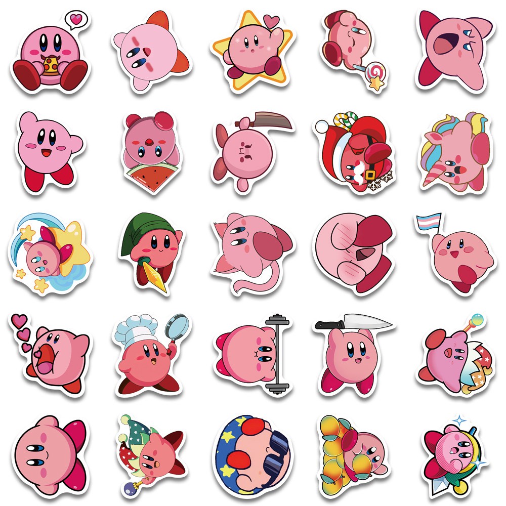 50PCS New Kawaii Kirby Stickers Decal For Girl Cute Cartoons Sticker to DIY Suitcase Stationery Fridge Water Bottle Guitar