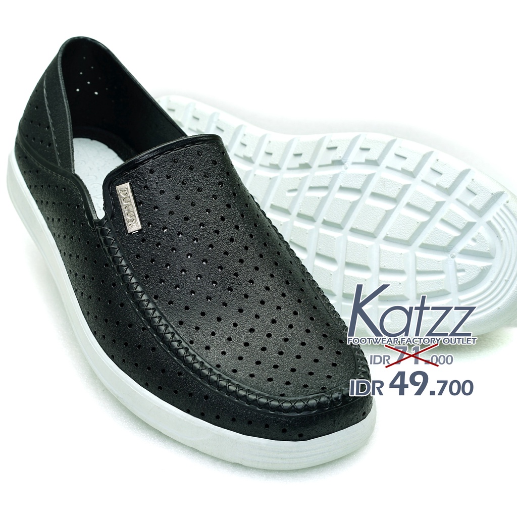 Hot Katzz - Sepatu Pantofel Karet Pria Hitam Putih - Sepatu Karet Pria - Sepatu Kerja Warna Hitam -
