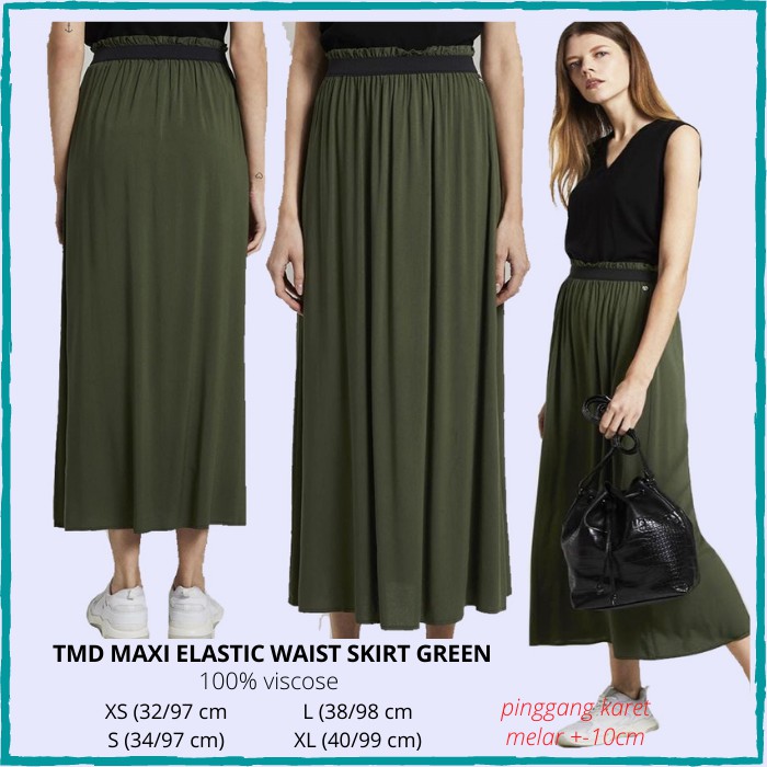 Rok Maxi Wanita Murah Tom Tailor Elastic Waist Rush Coral/Black/Green