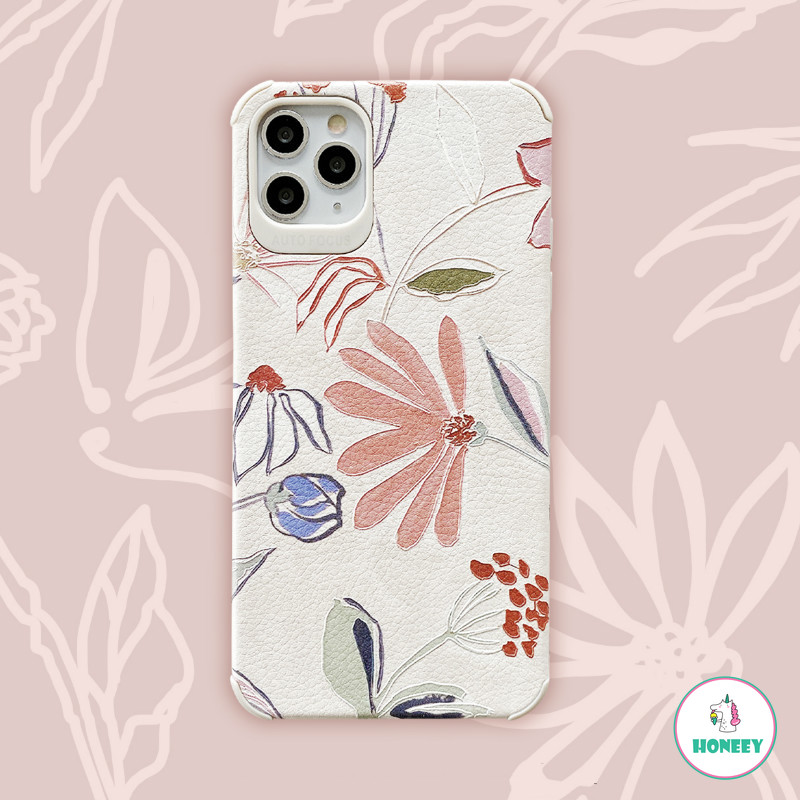 3D Relief Retro Floral 4 Corners Phone Case for IPhone 12