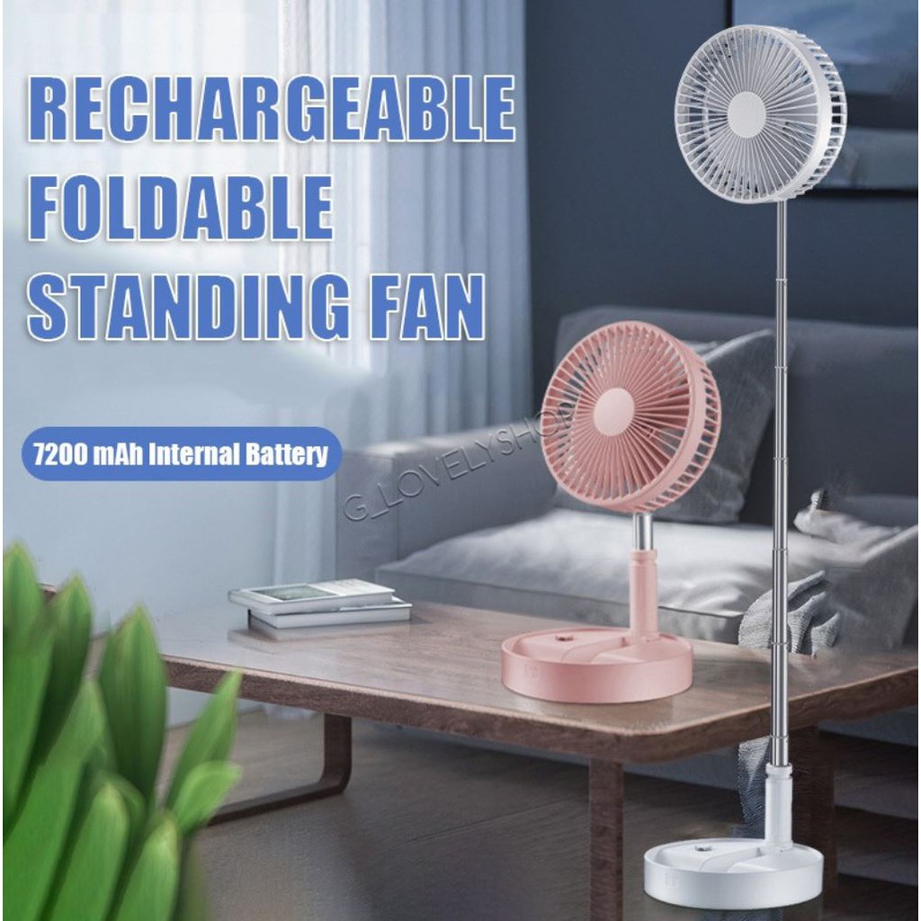 Kipas angin V10S F18 foldable stand portable 7200mah standing fan Kipas portable PUTIH