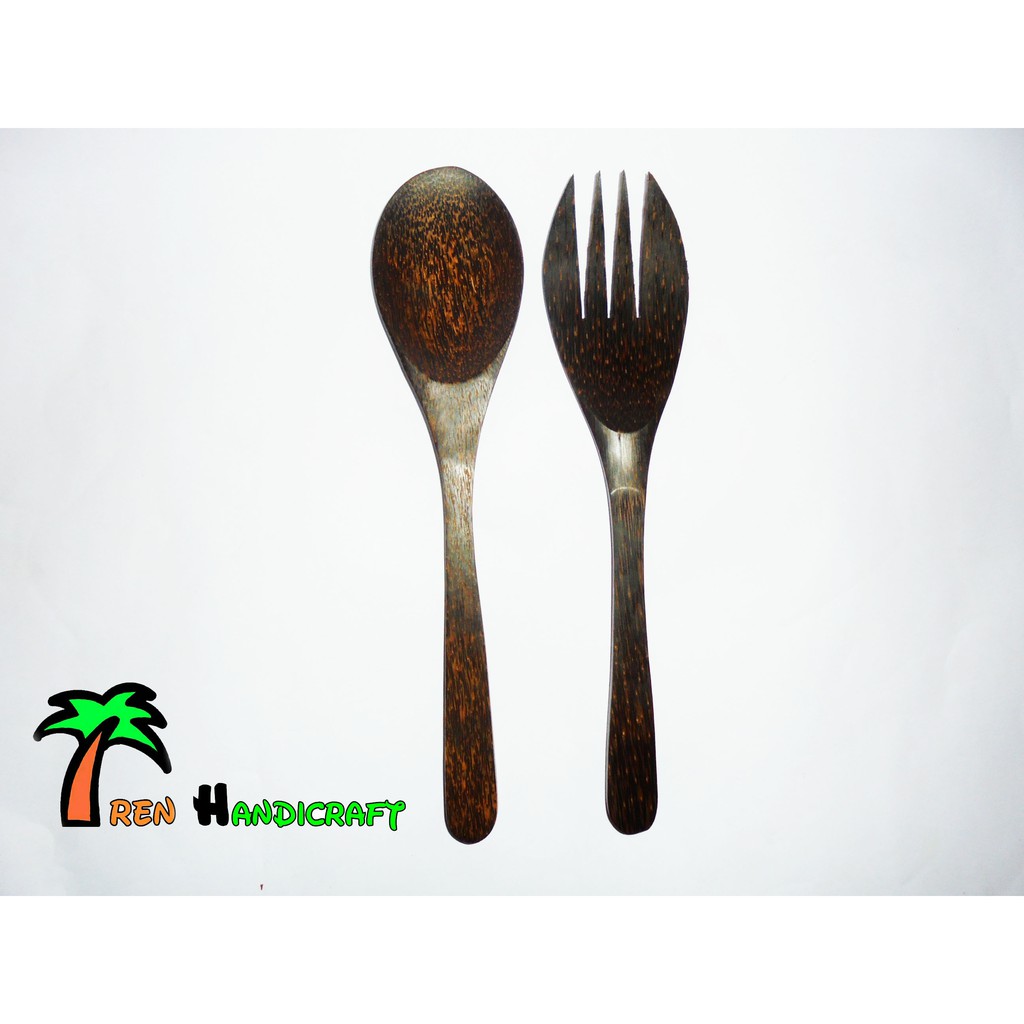 ARENHANDICRAFT 1 set sendok+garpu kayu aren 30cm