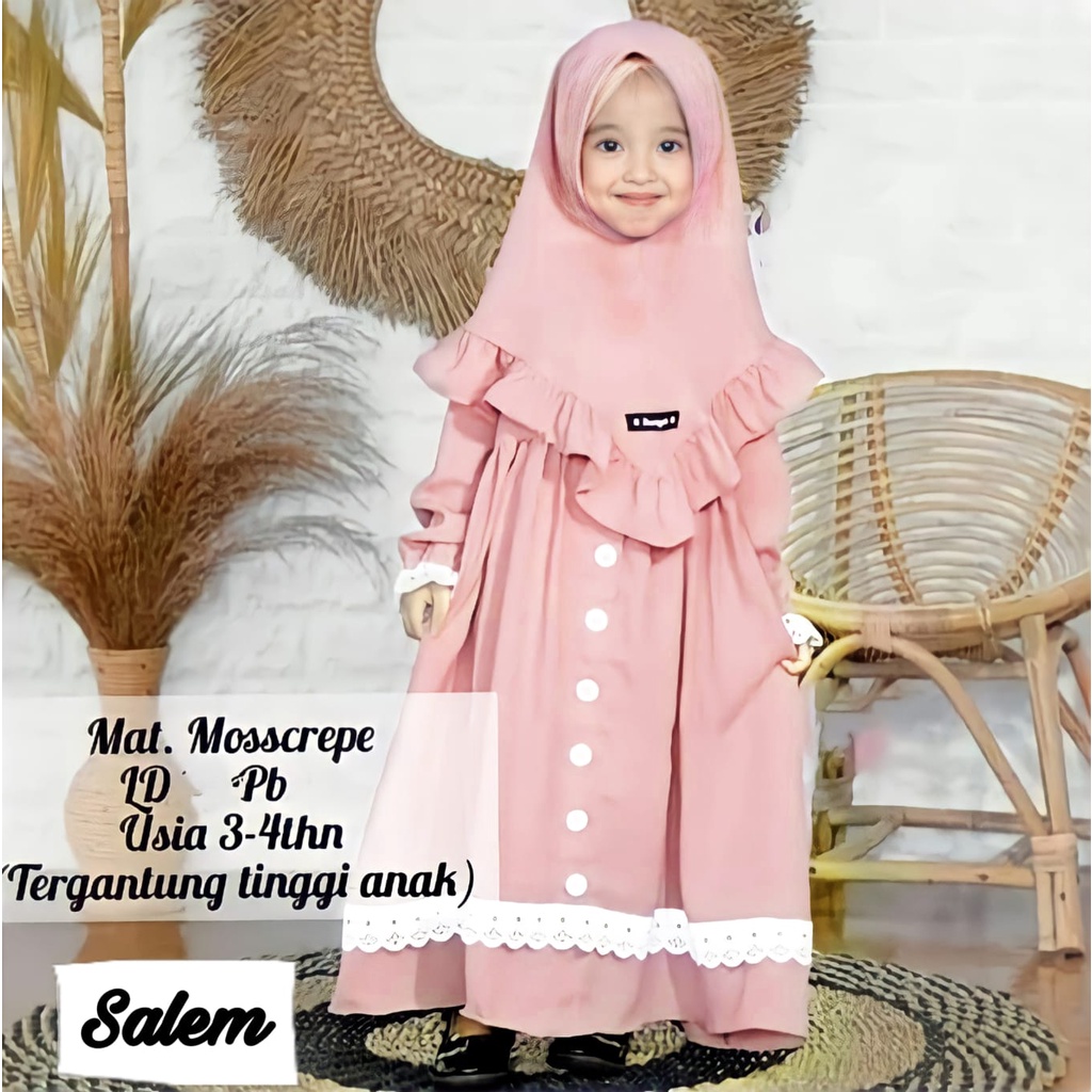 Baju Gamis Anak Perempuan Bahan Moscrep fre Kerudung 1 - 10 Tahun