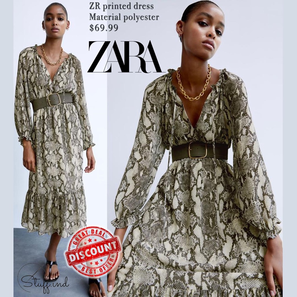 ZARA Ruffle Snake Midi Dress 100% ORIGINAL DISCOUNT Made In Bangladesh Dress Zara Original