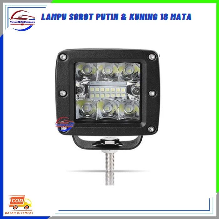 Lampu Led Sorot Kabut Depan 16 Mata Kotak Variasi Mobil Truk 12-24 Volt