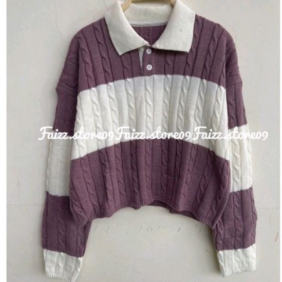 DANIE SWEATER RAJUT WANITA CROP KERAH WANGKI MOTIF CABLE PREMIUM MURAH