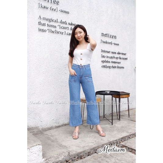 TRIVELA - Celana Boyfriend Belah / Pocket Boyfriend / Boyfriend Jeans Kantong Belah / Zoya