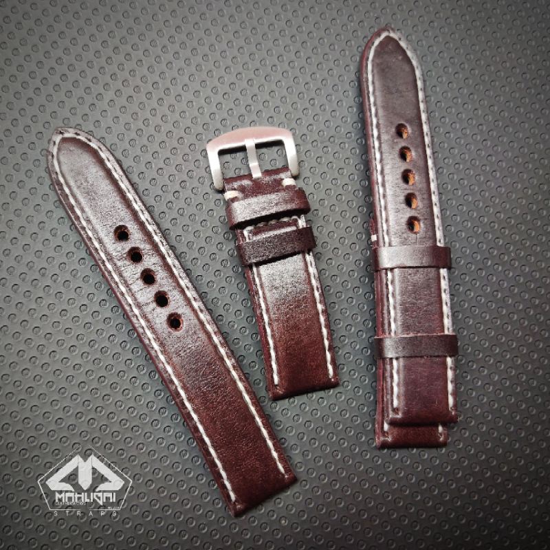 Strap jam tangan padded dark brown / tali jam tangan / tali kulit jam tangan /strap jam kulit asli / tali jam kulit asli