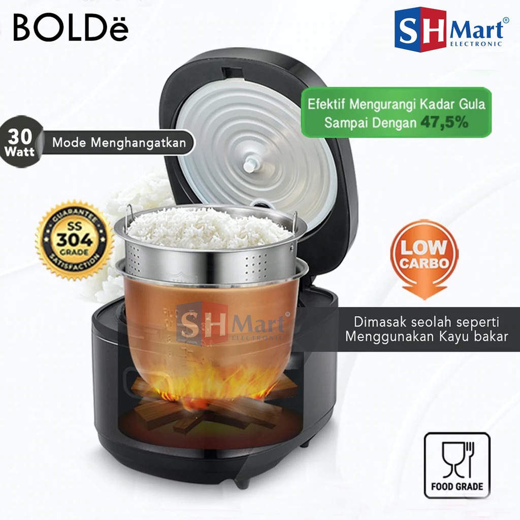 BOLDE RICE COOKER SUPER COOK LESS SUGAR FIREWOOD KAPASITAS 2 LITER GARANSI RESMI (MEDAN)