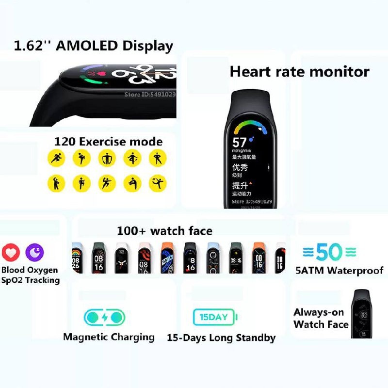 Xiaomi Mi Band 7 Smart watch Band Blood Oxygen Monitor Non NFC Garansi 1.62&quot; Waterproof 5 ATM Jam Tangan Pintar Olahraga  100+ Watch Face