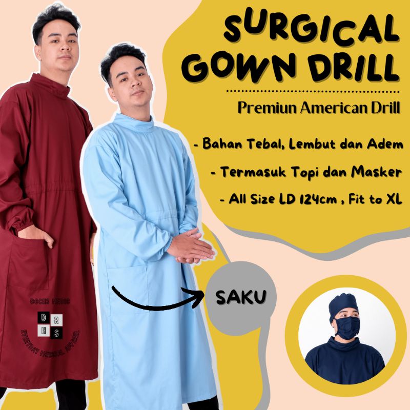 Surgical Gown Drill / APD Gown Drill /  Gaun Medis Drill DOCHS MEDIC