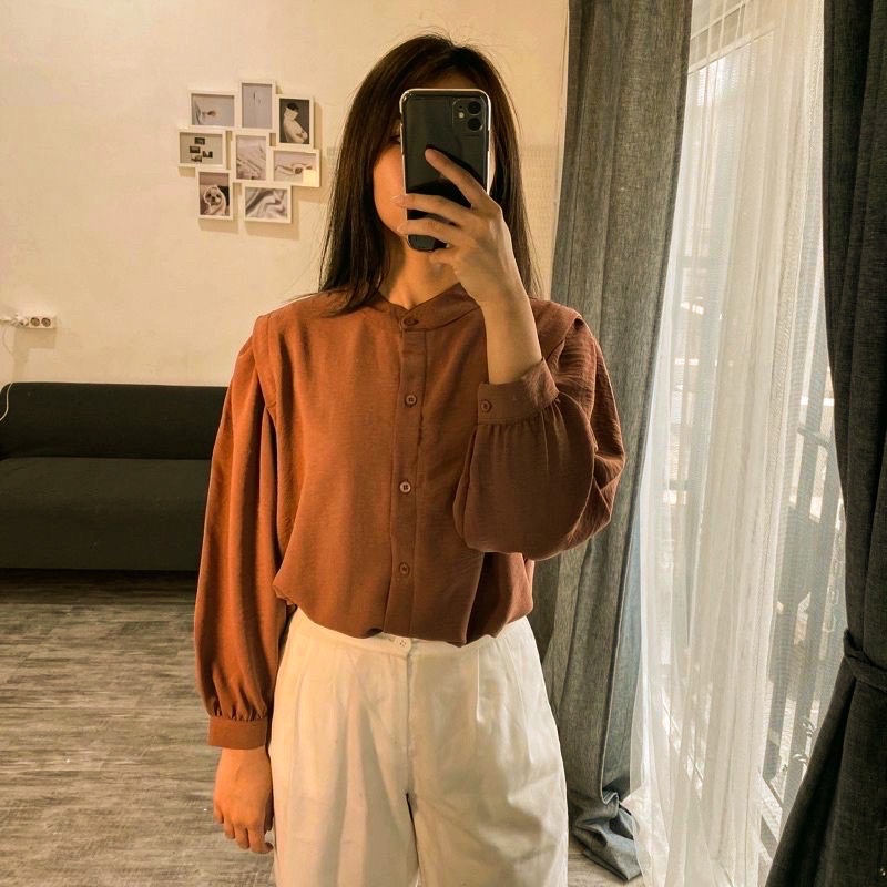 Aisa Blouse Crinkle Premium Kemeja Formal Kerja / Crinkle Blouse Shanghai-AISA CHOCO