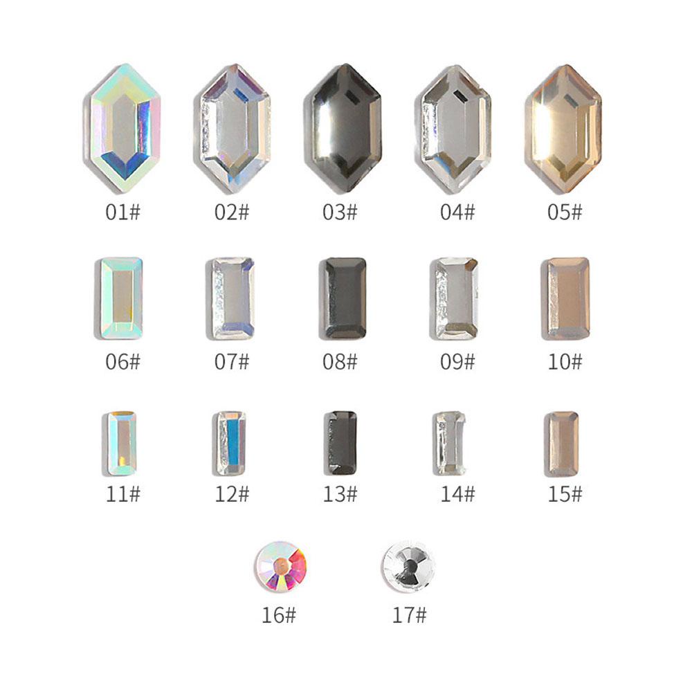 Agustina Nail Art Rhinestones Warna-Warni 30Pcs Geometri Bentuk Kubus Persegi Panjang AB Kristal Dekorasi Kuku