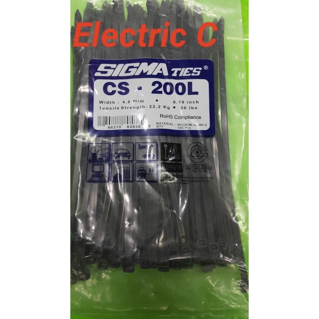 

➣ Kabel Ties / Kabel Tis / Cable Tie CS 200 L 4.8 mm Hitam 20 cm SIGMA ▼