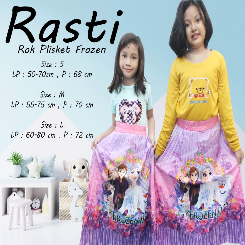 Rok Anak Plisket Rok Anak Cewek Motif Karakter Frozen Bawahan Anak Perempuan Murah