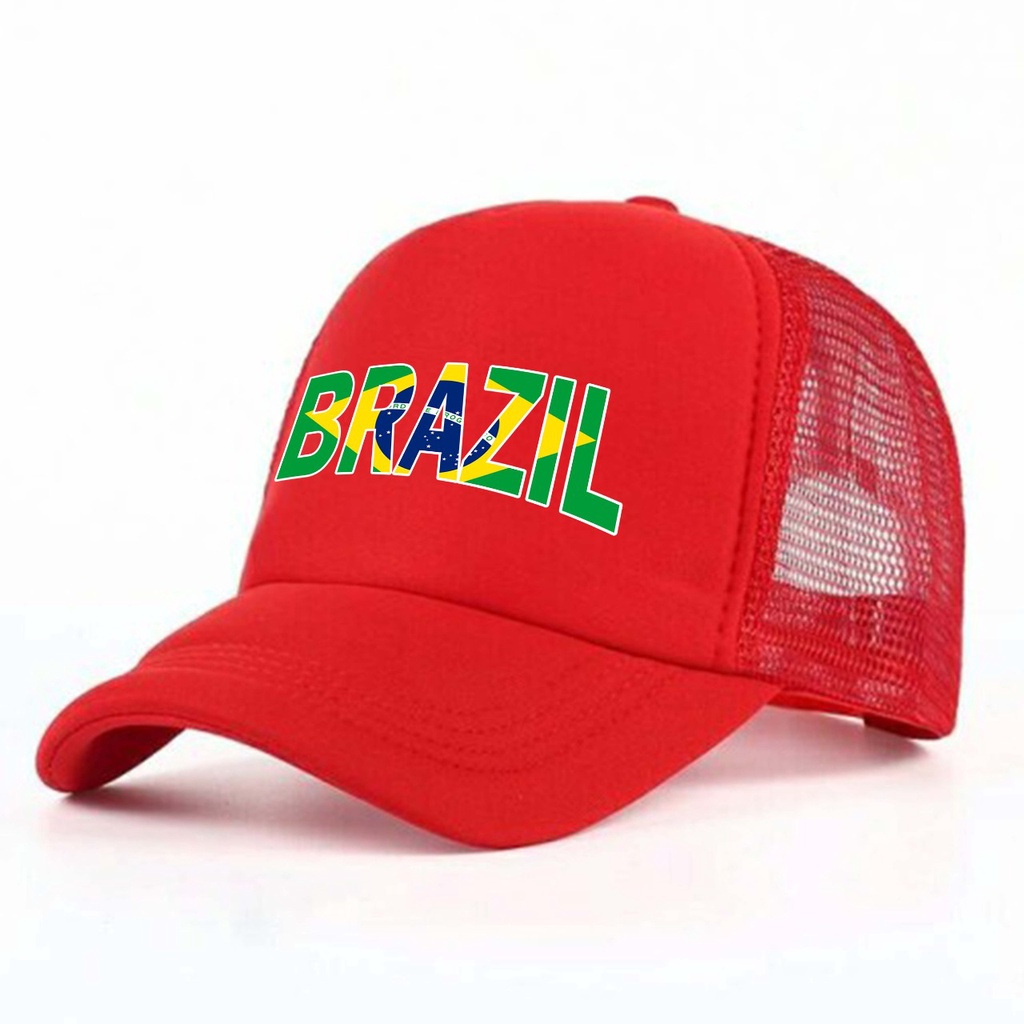 Piala Dunia Qatar 2022 Topi Trucker FC Brazil Topi Sablon DTF Pria Dan Wanita Fans Klub Sepakbola Brazil FC