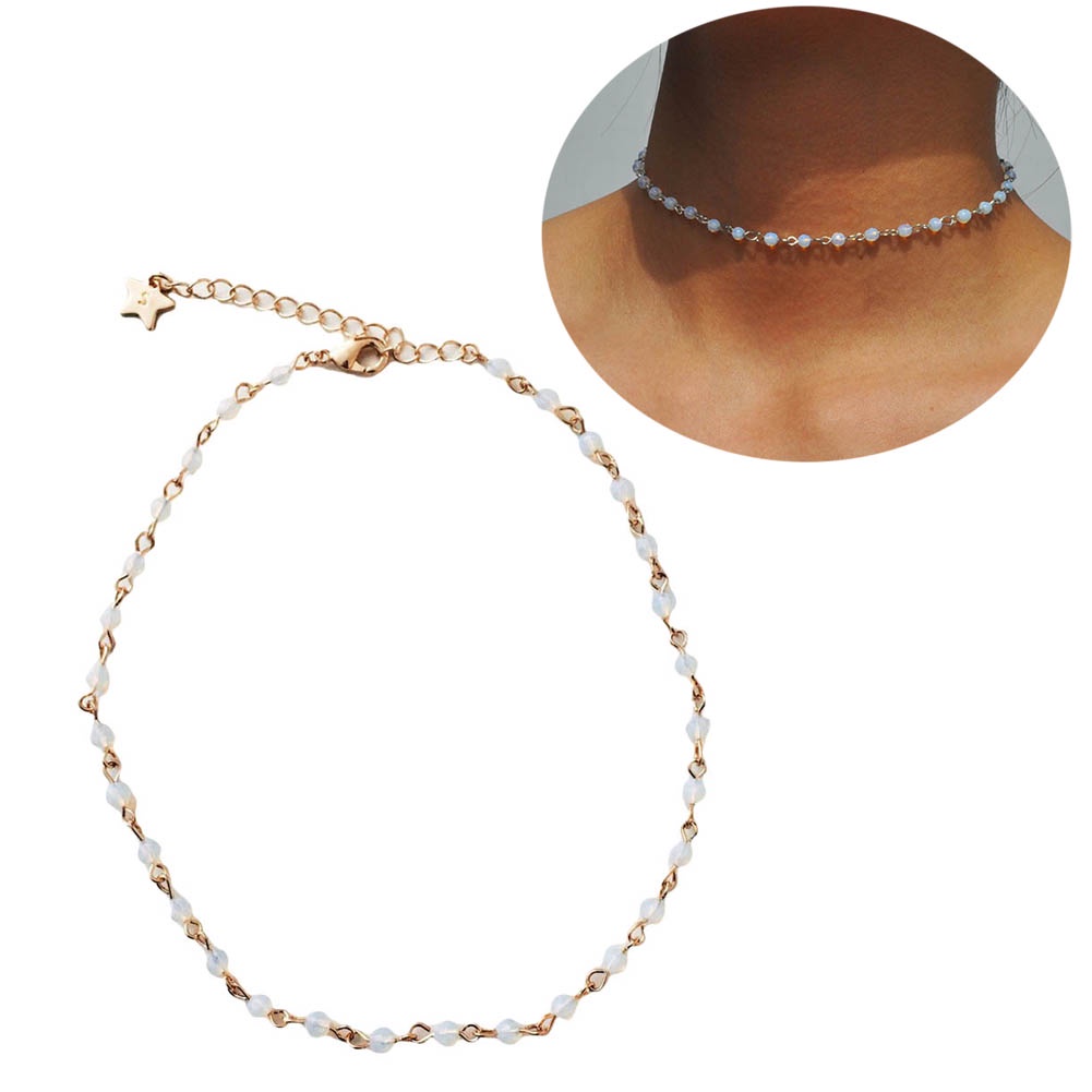 Hu Hu Hu Hu Hu Alat Bantu Pasang Kacamata♡ Kalung Rantai Manik-Manik Opal Berlian Imitasi Handmade Untuk Wanita