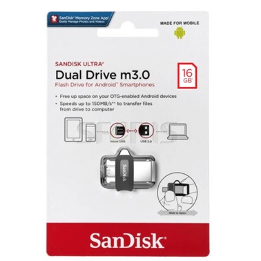 SanDisk Flashdrive Ultra Dual Drive OTG 16GB/32GB/64GB/128GB Transmisi 150M/S M3.0 Flash Drive Storage Eksternal- Gold, Hitam (100% Original)