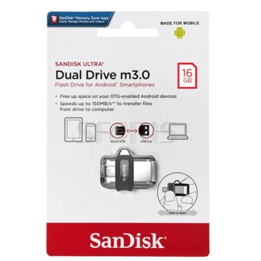 SanDisk Ultra Dual Drive M3.0 16GB/32GB/64GB/128GB USB 3.0 OTG Flash Drive HITAM