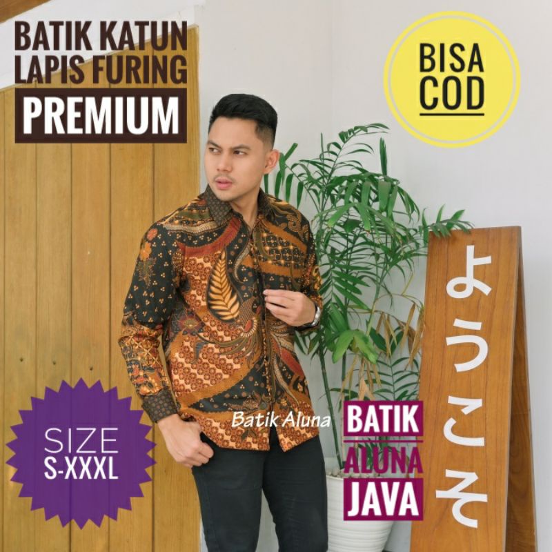Kemeja Batik Lengan Panjang Lapis Furing Batik Aluna Bahan Katun Premium Tidak Luntur Anti Kusut