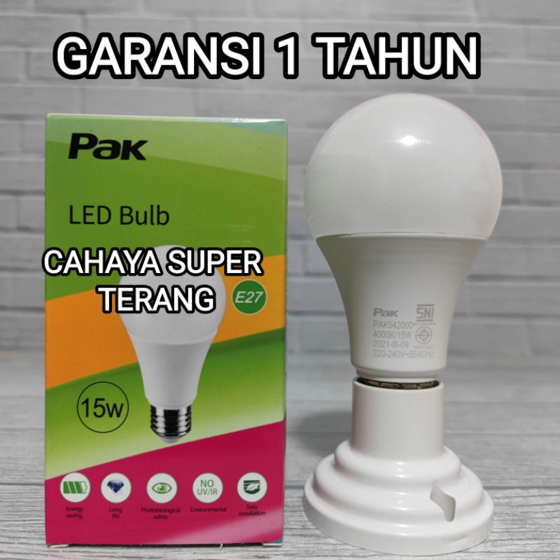 PAK LAMPU LED BULB 15W 15 WATT GARANSI 1 TAHUN SNI