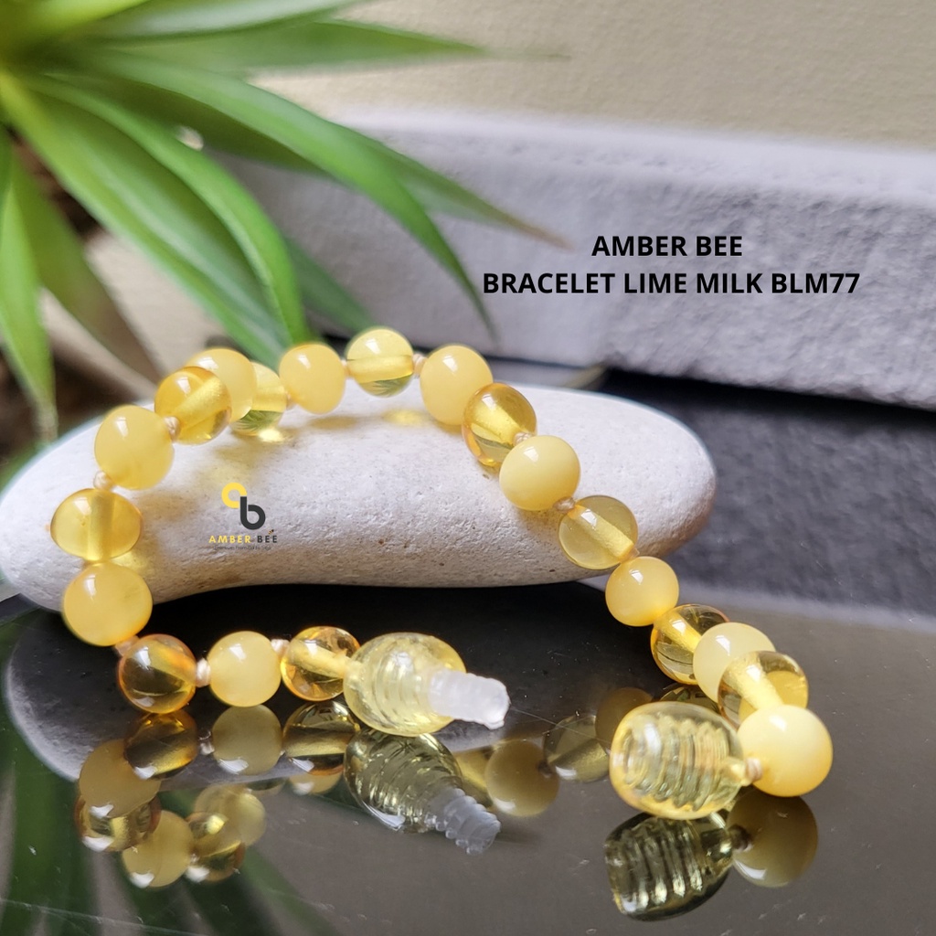 Gelang Amber Baltic Lithuania Balita &amp; Anak Premium Glossy Lime Milk BGLM77 By Amber Bee