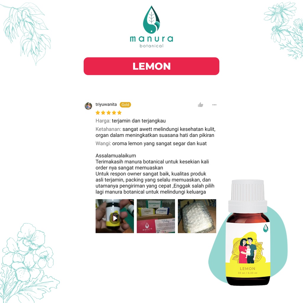 Manura Lemon Minyak Lemon Italy Essential Oil Diffuser Humidifier Aromatherapy Therapeutic Grade