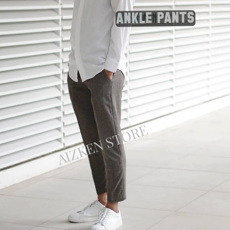 ANKLE PANTS FORMAL SLIMFIT COKLAT TUA CELANA BAHAN PRIA CELANA KANTOR