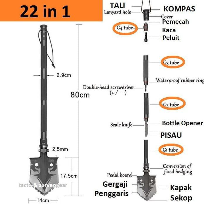 SEKOP LIPAT TACTICAL ARMY 14IN1 KAPAK PISAU PELUIT KOMPAS SURVIVAL