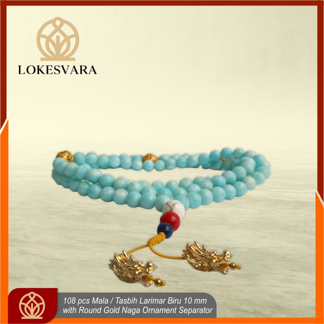 Mala Tasbih Buddha Batu Kristal Larimar Biru With White Crystal