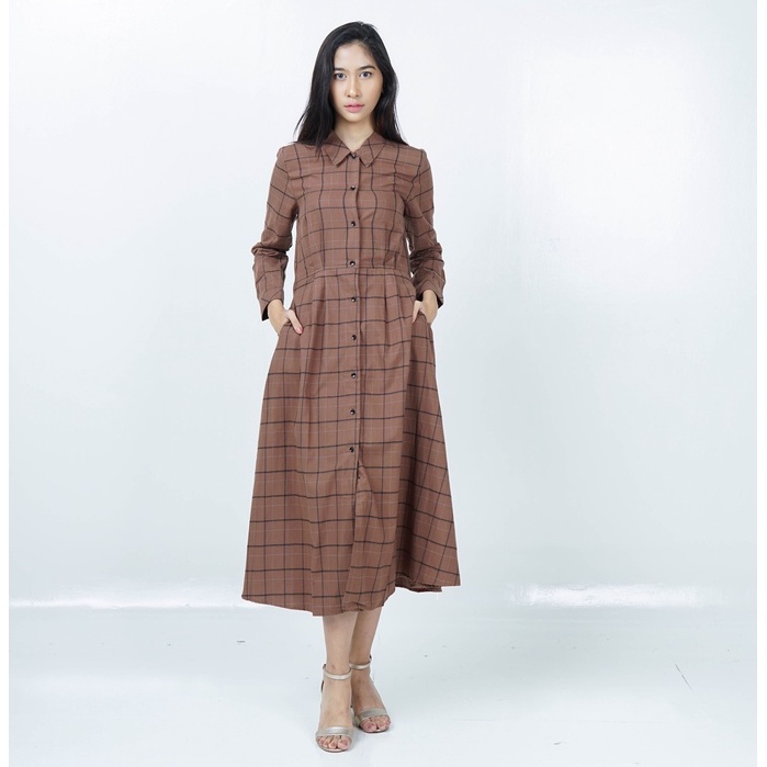 Benhill Gamis Wanita  Flannel Lengan Panjang Kotak Coklat 0701-11530
