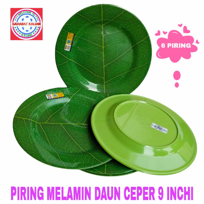 (6 PCS) PIRING MELAMIN CEPER MOTIF DAUN GOLDEN DRAGON P0209D 9 INCHI