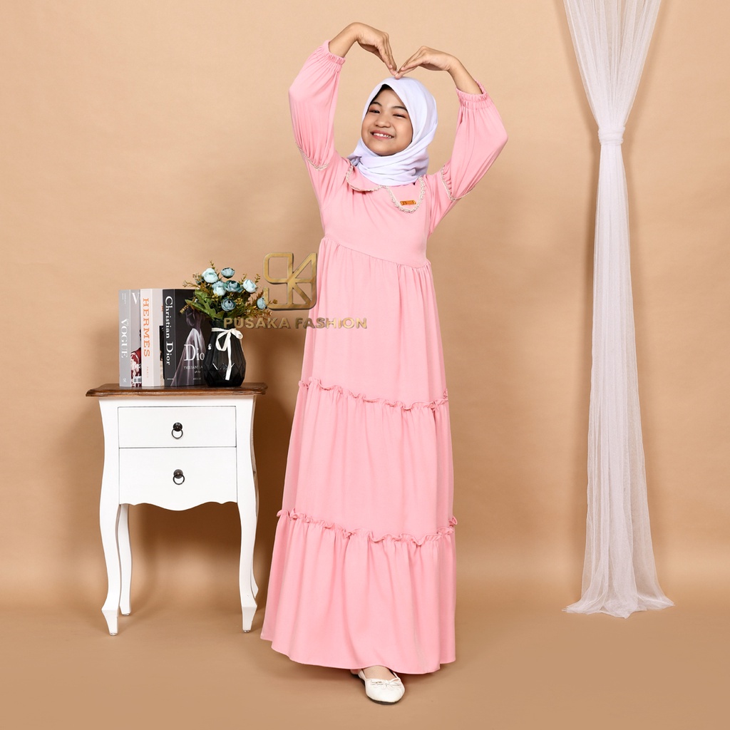 NAYLA kids gamis anak muslim perempuan tanggung long dress serut susun kid wanita anak usia 4 5 6 7 8 9 10 11 12 13 14 tahun warna putih tulang bw hitam lilac wardah dusty pink fashion muslim anak pesantren  ngaji manasik haji maulid nabi sekolah agama