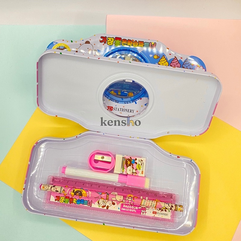 KENSHO Kotak Pensil Kaleng Set Karakter Lucu Import / Pencil Case/ Pastel/ Study Set/ Stationery