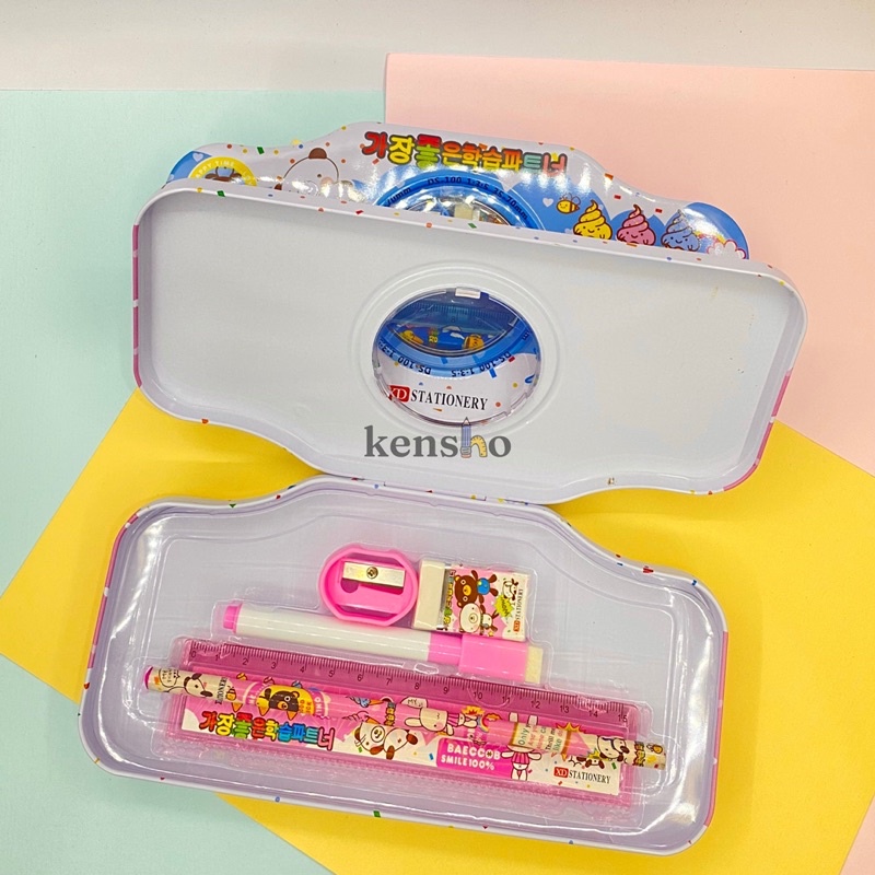 KENSHO Kotak Pensil Kaleng Set Karakter Lucu Import / Pencil Case/ Pastel/ Study Set/ Stationery