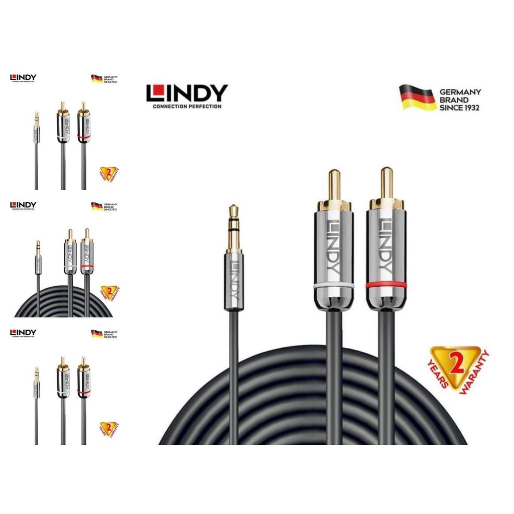 lindy #35334 cromo 3.5mm to phono audio cable,2m