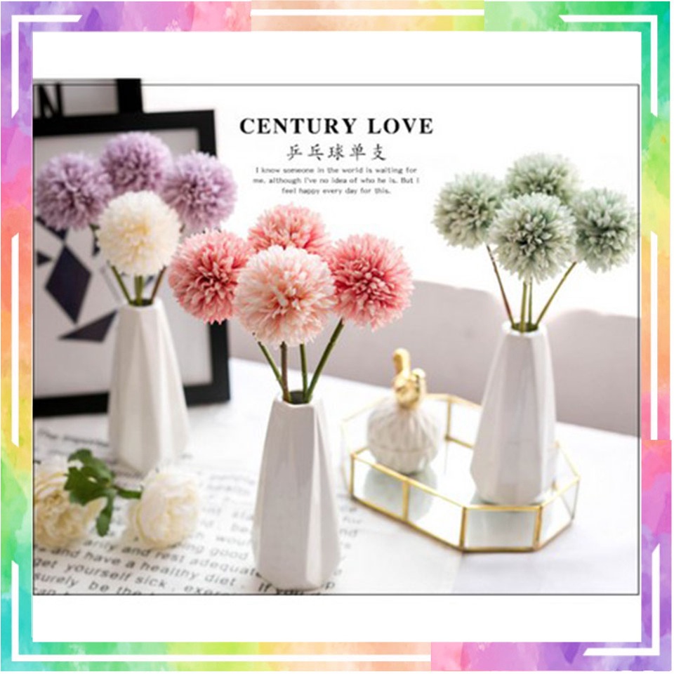 Dandelion Bunga Sutra Bunga Pom Pesta Pernikahan Dekorasi Pompom + Tangkai