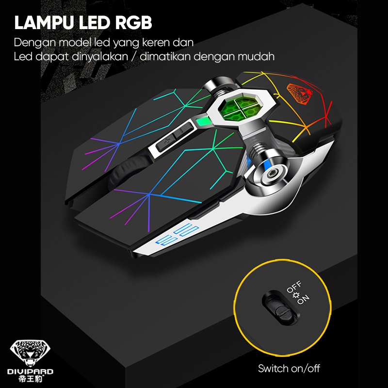 Wireless Mouse Mechanical Gaming RGB Mouse Charging Divipard Q7 - 4000DPI