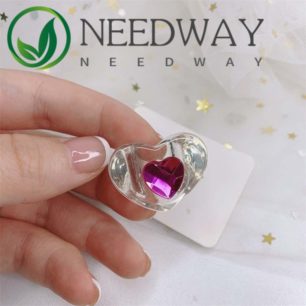 Needway  Geometric Finger Rings Funny Fashion Jewelry Resin Ring Women Transparent Love Korean Personality Girls Acrylic/Multicolor