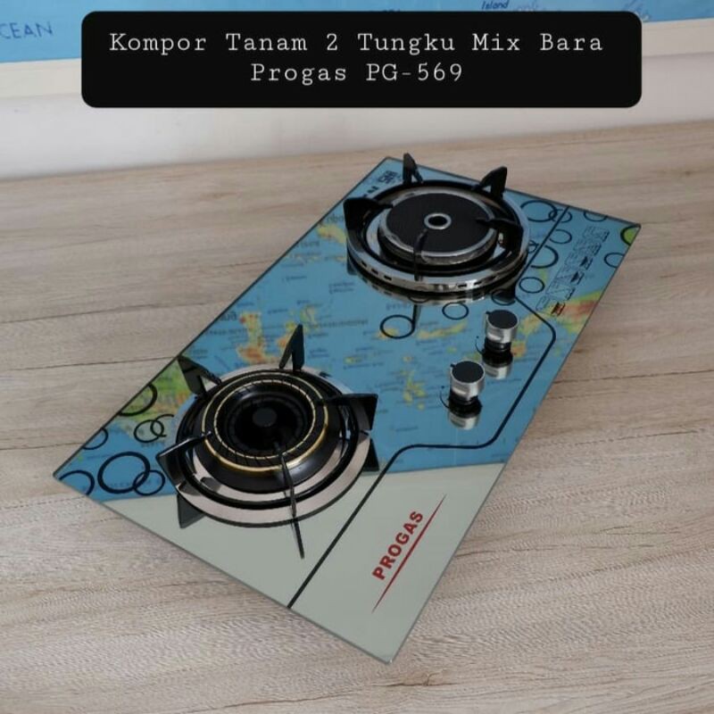 Kompor Tanam Kaca 2 Tungku Mix Bara Progas PG-569
