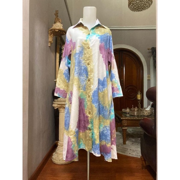 Zaja - Baju Atasan Muslim Perempuan Dewasa Mewah Tunik Tie Dye Motif Cantik &amp; Kasual Fashion Muslim Full Color Kekinian Pakaian Kasual Cewek 2022 Long Tunik Cantik