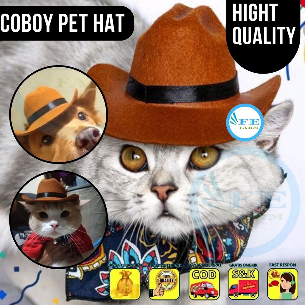 Topi Coboy Kucing Anjing Cowboy Pet Hat Cosplay Barat Topi Anjing Kucing Desain Stylish Cocok untuk Peraga Foto  FEFARM