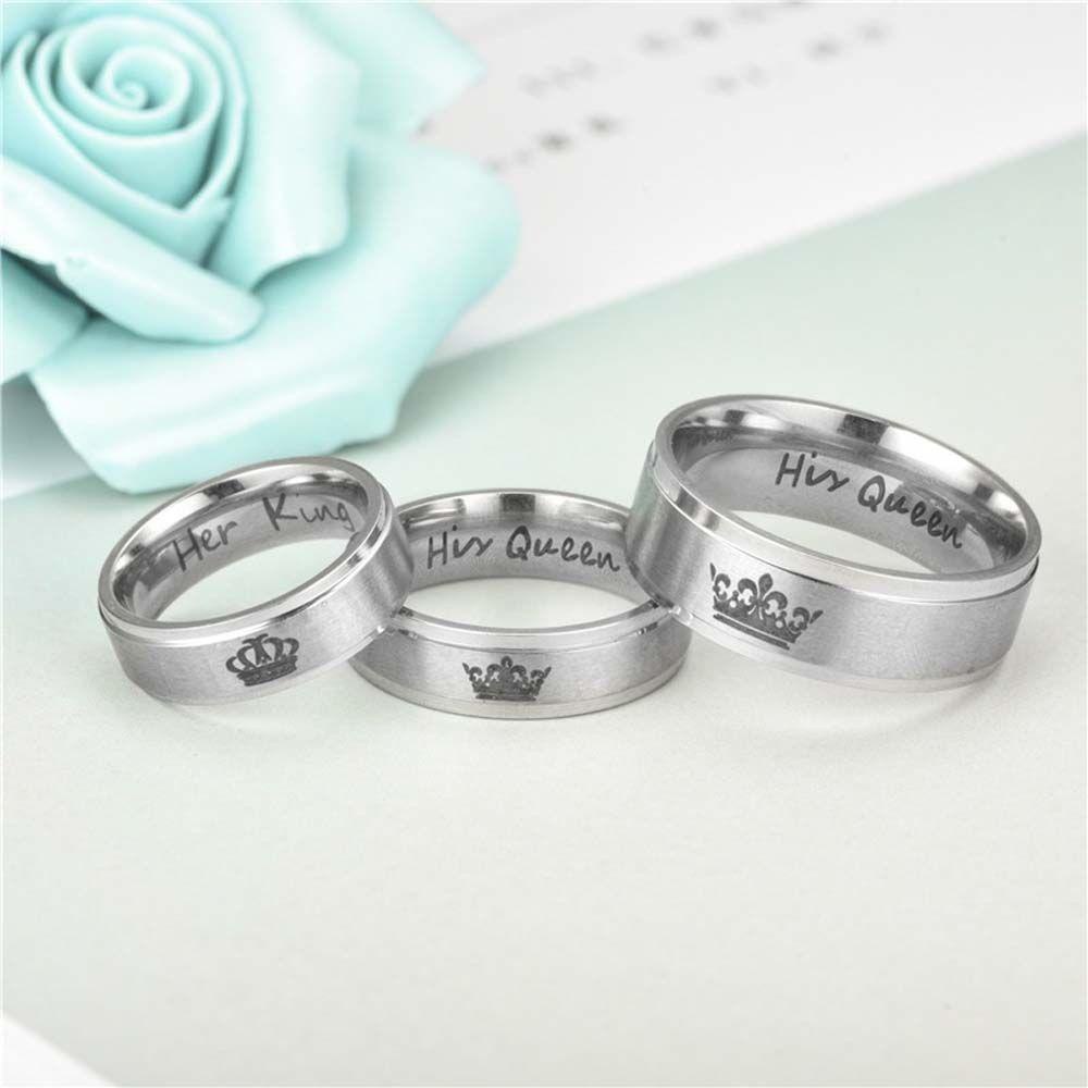 Needway   Mahkota Cincin Pasangan Sliver Unisex Pasangan Cincin His Queen Anti Karat Untuk Pria Wanita Gaya Korea Ring