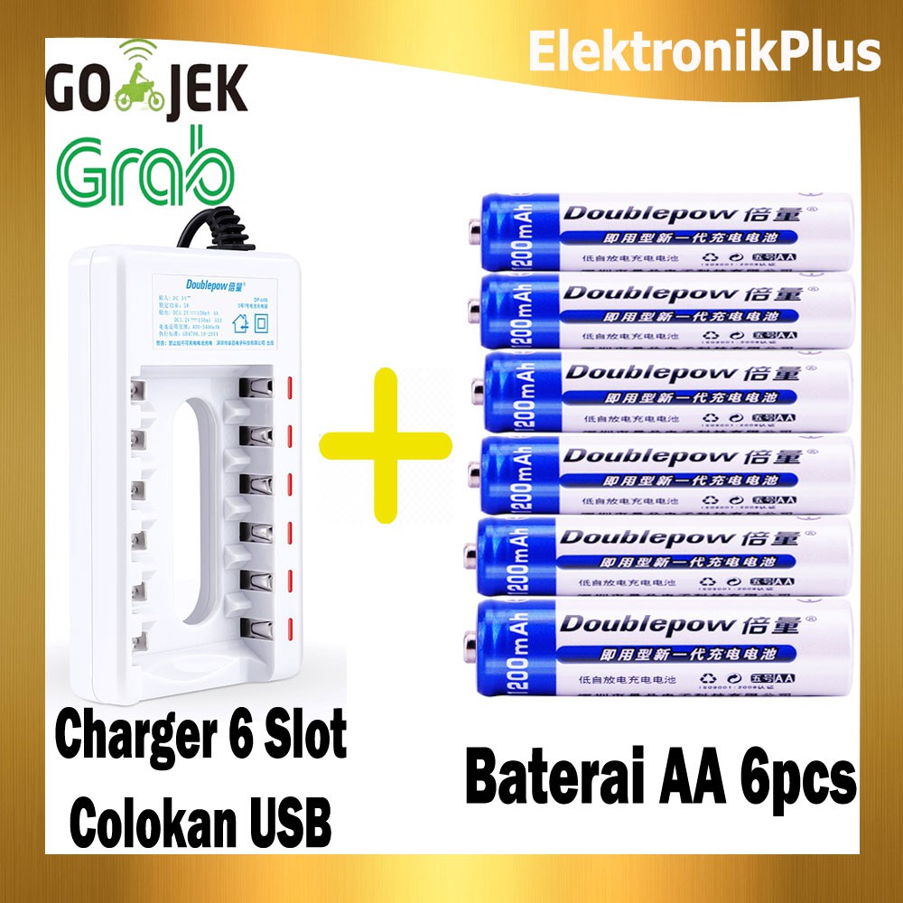 Alat Cas Isi Ulang Charger Baterai 6Slot Bonus Battery Rechargeable