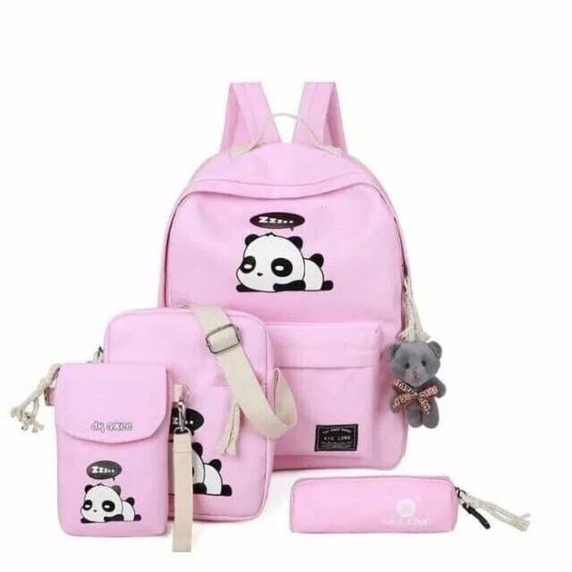 Tas Sekolah Wanita Panda Backpack Set 4in1 Tanpa Boneka