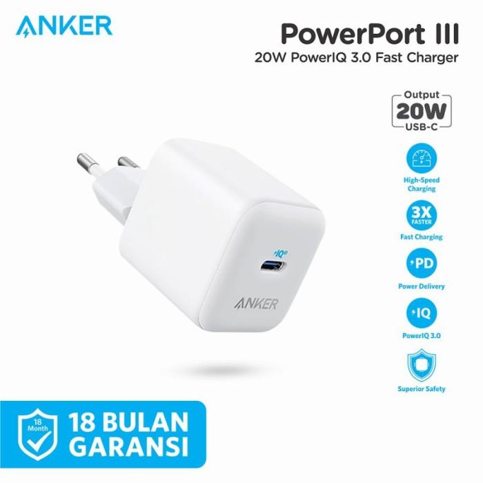 Anker Powerport 3 Pd 20W Charger Fast Charging - Iphone 12 - Original